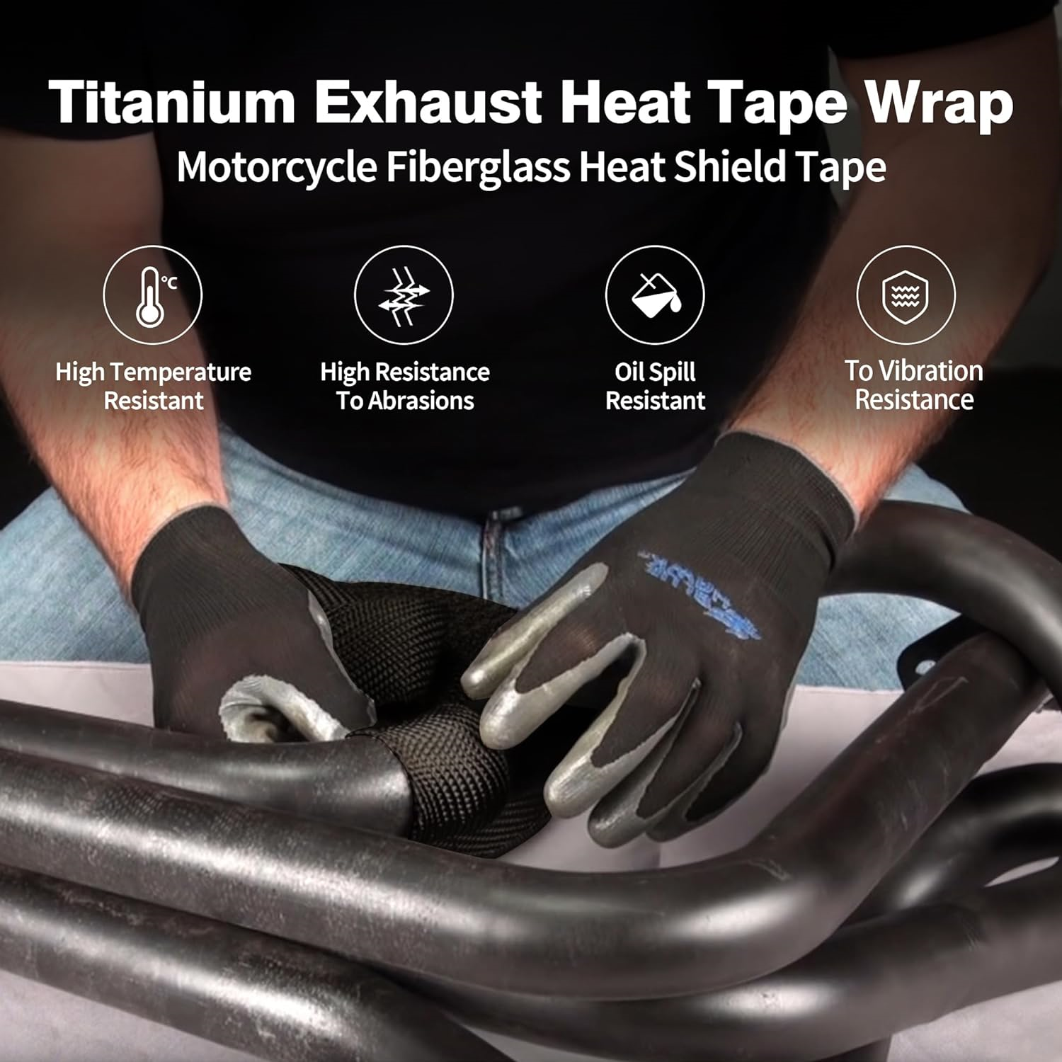 Titanium Exhaust Heat Tape Wrap,2”x 16 Ft, Motorcycle Fiberglass Heat
