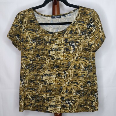 Notations Petite women's PM top brown multicolor print scoop neck short sleeve