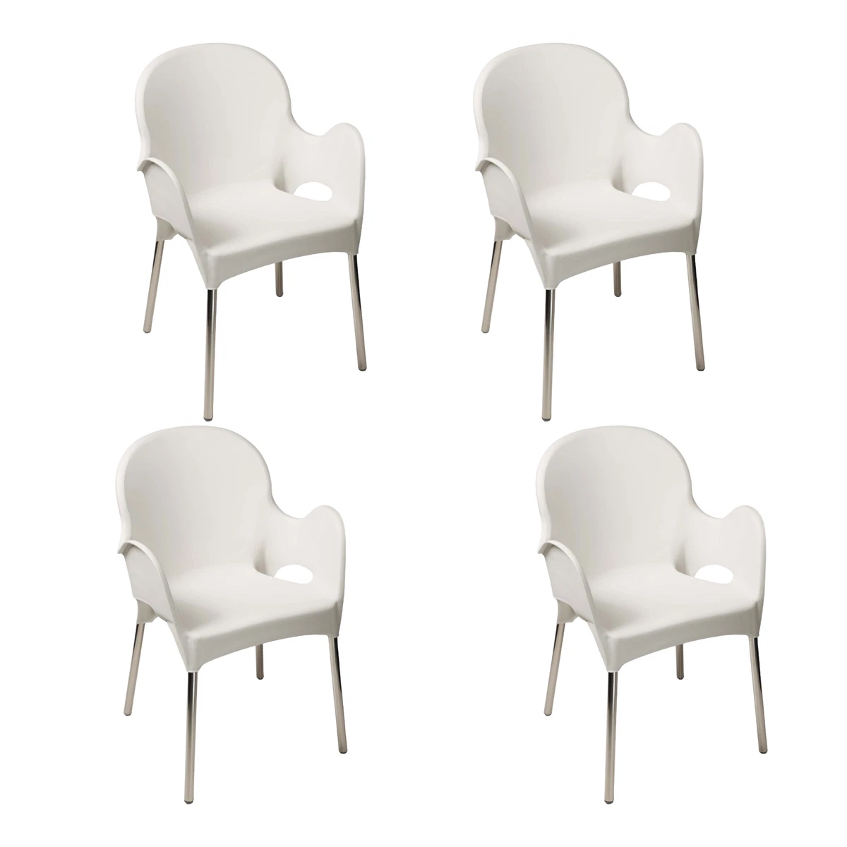 Sunlit Haven Set of 4 Plastic Chairs in White Stackable Durable with Armrests