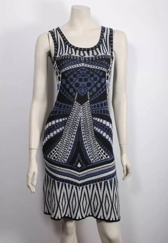 SABATINI NZ STRETCH COTTON SILK TIGHT KNIT A-LINE GEOMETRIC DRESS SZ XS - Picture 9 of 11