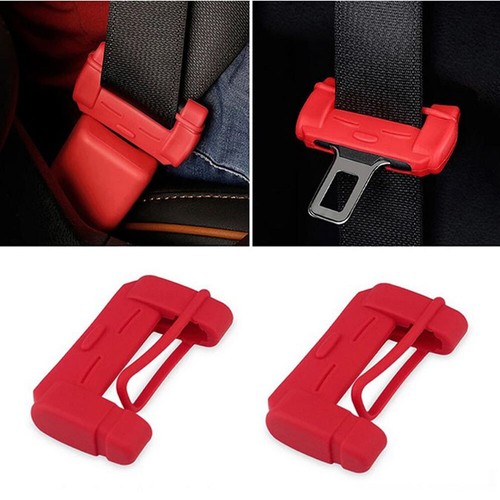 2x Red Car Seat Belt Buckle Clip Silicone Anti-Scratch Cover Safety