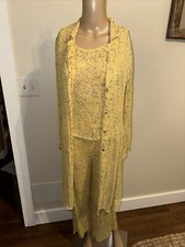 Vintage Victoria's Secret Silk 3 Pc Pajama Lounge Set, S/M, Yellow Confetti