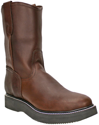 Men Genuine Leather Greenfield Rubber Sole RoundToe Brown Work Boots Handcrafted