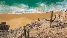 Landscape nature sea water cactus rocks waves sand beach Custom Gaming Mat Desk