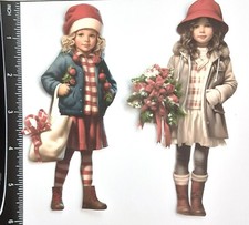 Lot of 2 Girls Winter Coats Santa Cap Gift Holly SINGLE LAYER Embellishments 583