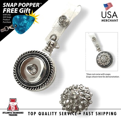 Rope Border Snap Button Badge Reel, Retractable ID Holder, Snap Clip