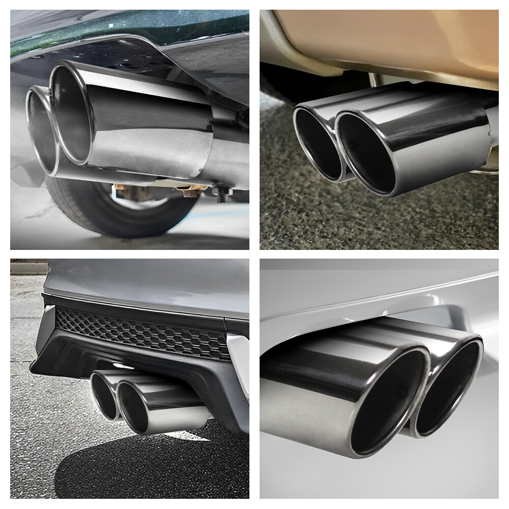 Double Sortie D'échappement En Acier Inoxydable - 63mm - Design Incliné - Pour Voiture