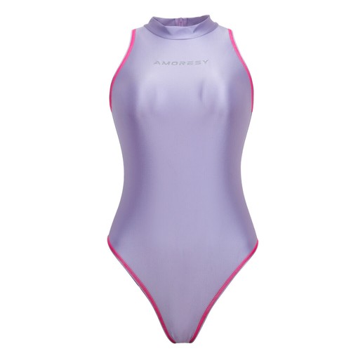 AMORESY Women's Satin Glossy Surfing Swimwear Competitive Swimsuit Bademode - Picture 18 of 33