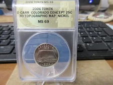 2006 Colorado State Quarter Prototype 3D Topo Map by Daniel Carr NI  ANACS MS 69
