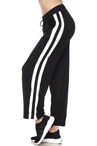 New Womens Rayon Drawstring Elastic Waist Striped Athletic Pants - Picture 6 of 12
