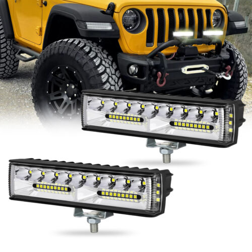 2PCS 6Inch Side Shooter LED Light Bar Dual Row Spot Flood Light Cube Pods