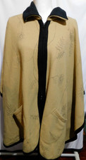 Lemoda Women's One Size Beige W/floral Leaf Print Fleece Half Zip Poncho Cape