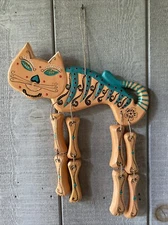 Calaca Wind Chime Cat Skeleton Spirit Rattle Timber Hand Painted