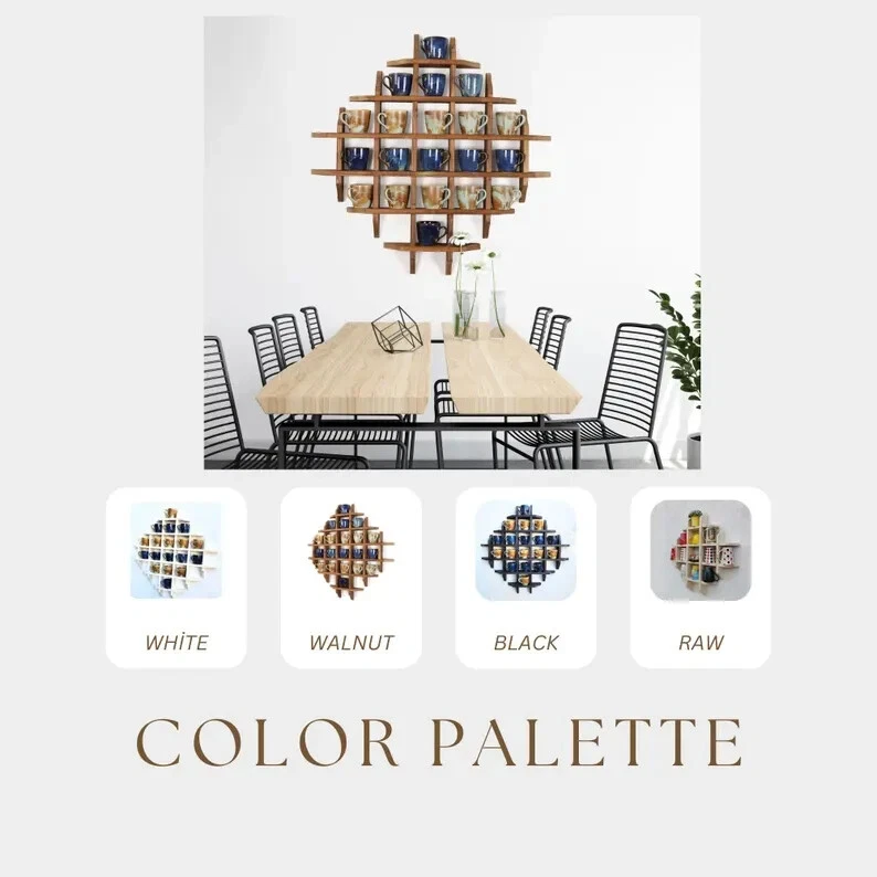 Taza de café de madera con estante. Estante para tazas de madera moderno Rusti montado en la pared Foto 4 de 4