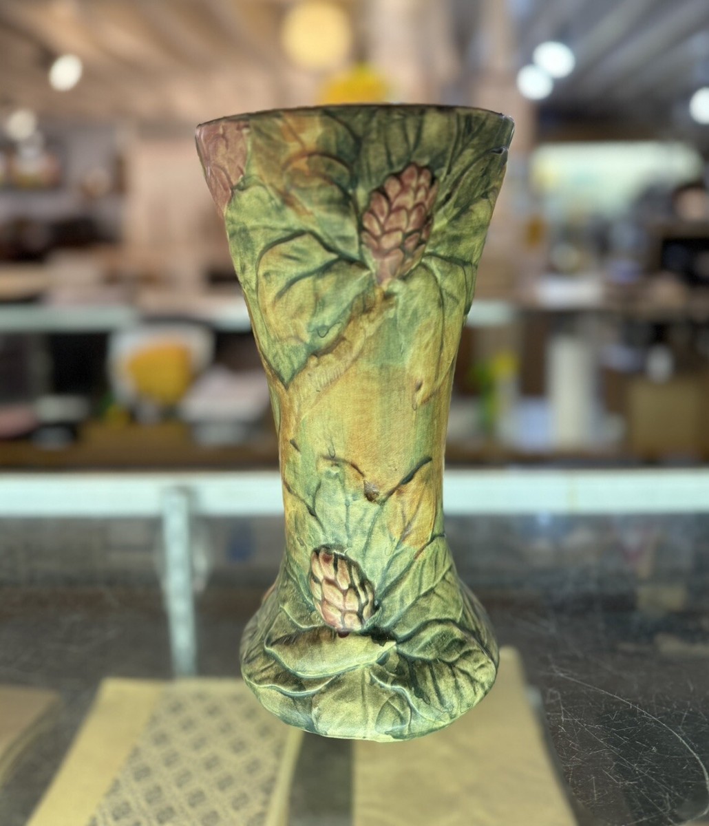 Vintage Weller Pottery Flemish Rhododendron Vase, Green/Tan/Rose 10  Excellent | eBay