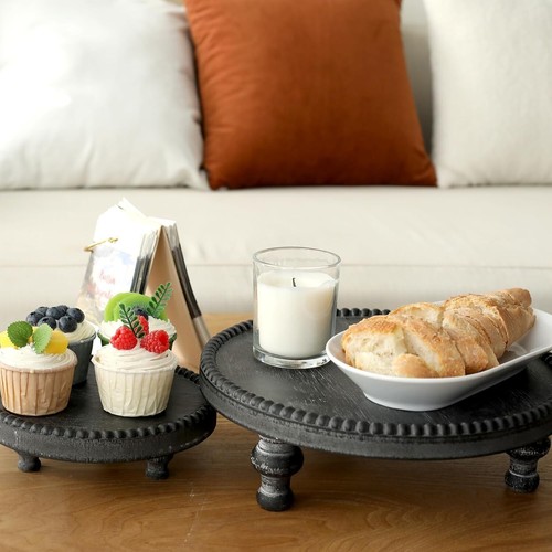 Durable Black Wood Pedestal Trays - Set of 2 with Rustic Charm for All Occasions - Imagen 7 de 9