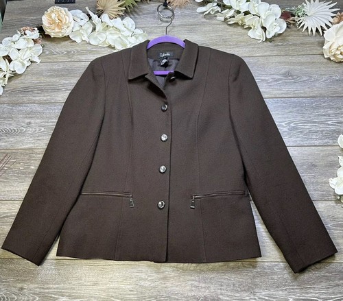 Wool Blazer Jacket Size 10 Brown Woolmark Button Career Women's Rafaella - Picture 4 of 21