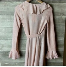 FREE PEOPLE Lurex Wrap Shimmery Pink Midi Dress