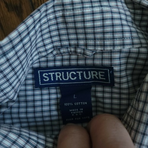 Structure Black White Mens L Dress Shirt Gingham Check Plaid Long Sleeve Vtg - Picture 11 of 11