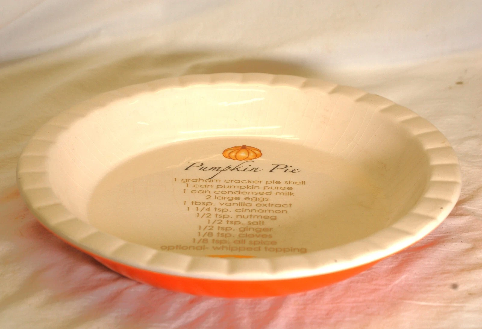 Orange Pumpkin Pie Stoneware Pie Pan Dish