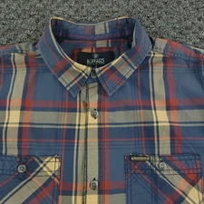 Buffalo by David Bitton Shirt Mens Medium Blue Plaid Western Roll Tab Sleeve