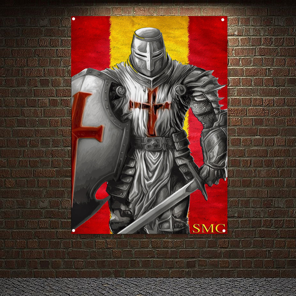 Knights Templar Flag Banner Crusader Armor Warrior Art Posters Wall Painting