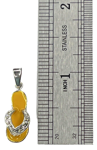 JEZ Jezlaine Sterling 925 Yellow Enamel CZ Flip Flop Beach Vacay Charm Pendant - Picture 5 of 8