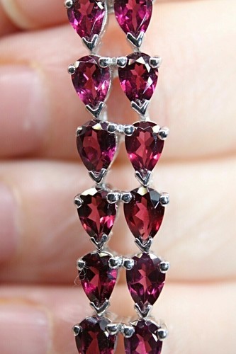Silver Bracelet Rhodolite Genuine Natural Mined Gems Solid Sterling 7 1/4 Inch - Picture 5 of 24
