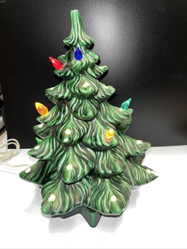 Vintage Lighted Ceramic Christmas Tree with Base 13” Read Description Damaged. - Picture 12 of 24