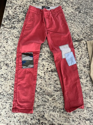 Boys Mini Boden Red Patchwork Pants Size 9 - Picture 1 of 6
