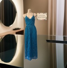 Lipsy Midi Dress Uk 10 Blue Teal Lace Strappy V Neck MIDI Dress Prom Wedding