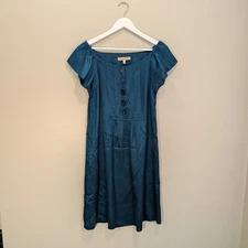 See by Chloe Silk Midi Dress Green Teal Holiday Party NYE Festive Glam - Size 8