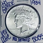 1934 SILVER PEACE DOLLAR AUTHENTIC HI GRADE U.S. MINT COIN RARE KEY DATE 5055
