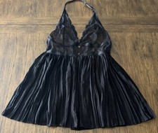 VICTORIAS’S SECRET (M) Negro Plisado y Encaje Babydoll Camisón Correa Ajustable