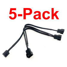 1 to 3 Black Sleeved PWM Fan Splitter Cable 5-Pack