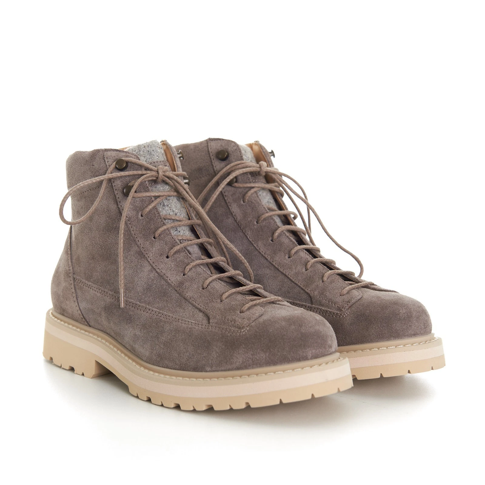 Brunello Cucinelli — BRUNELLO CUCINELLI 1450$ Waxed Suede Urban Outdoor Boots - Cashmere Blend Insert
