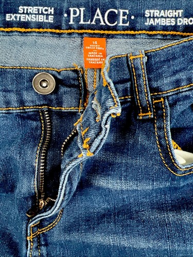 Childrens Place Straight Stretch Jeans Boys 14 Husky Adjustable Blue Denim - Picture 3 of 8