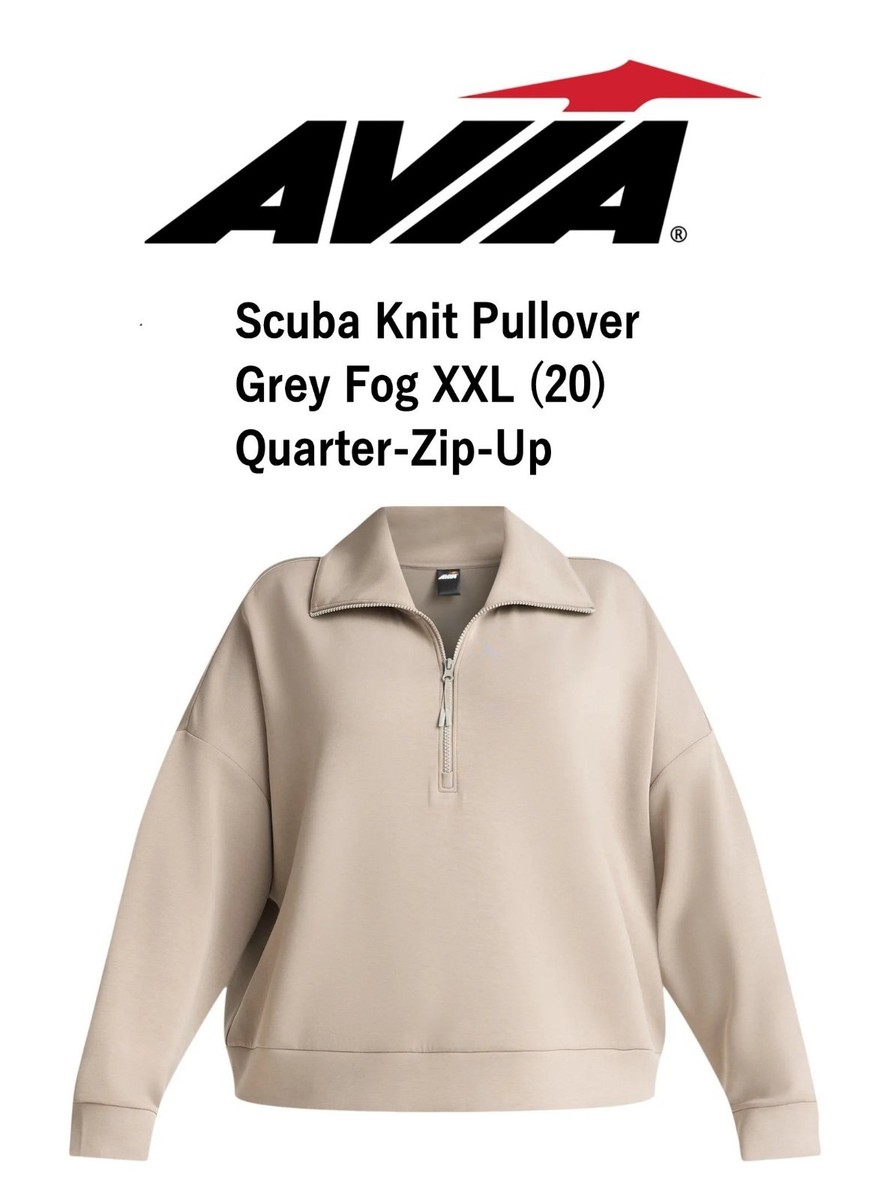 AVIA Women's XXL (20) Scuba Knit Pullover Top Quarter-Zip Grey Fog