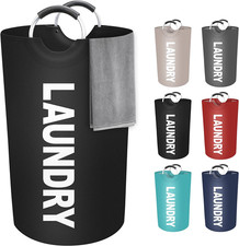 90L Large Laundry Basket, Dirty Clothes Waterproof Laundry Hamper, Black