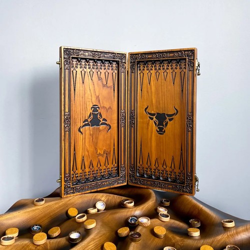 LUXURY Wooden BACKGAMMON Set Handcrafted Handmade Game Board 48cm (19"), BULL - Picture 2 of 7