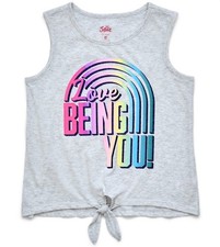 Justice Tank Top Girls Size XL 16/18 Gray Rainbow Love Being You Graphic Print