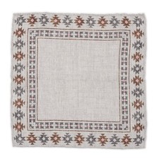 ROSI Handmade Gray-Brown Geometric-Plaster Linen-Cotton Pocket Square Double Sid