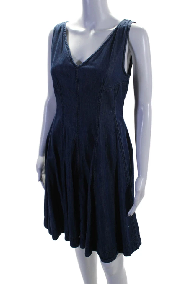 Vestido sin mangas Holding Horses para mujer mezcla de algodón denim cuello en V azul talla 4P Foto 2 de 4