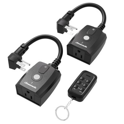 Wireless Remote Control Outlet 15A Dual Outlet 100FT Range Weatherproof Outdoor