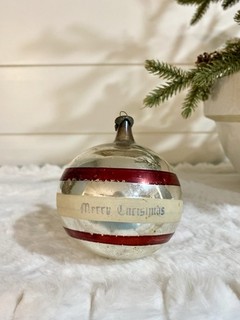 Vtg WW1 HEIDT ORNAMENT 3" Merry Christmas Stamped Striped Blown Glass HTF Rare