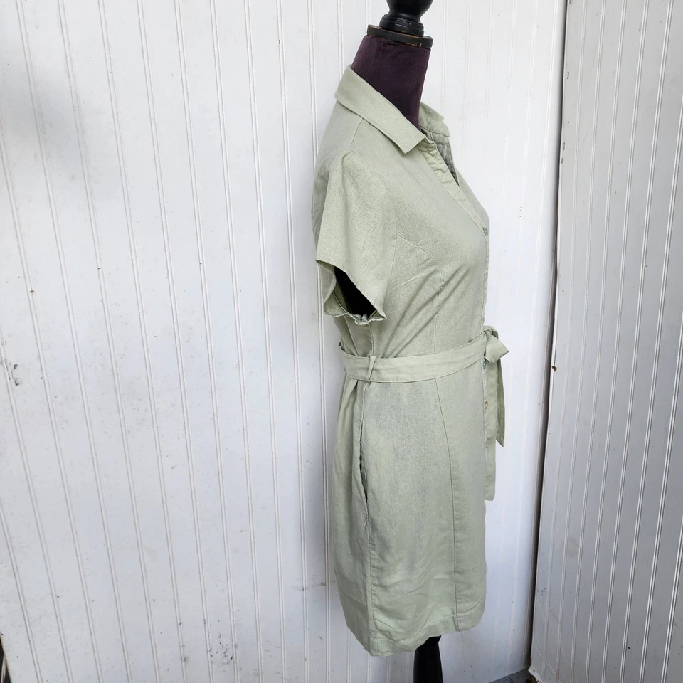 Vestido Love Tree Lino Rayón Botón Cuello Frontal Salvia Verde Claro Talla M Foto 4 de 4