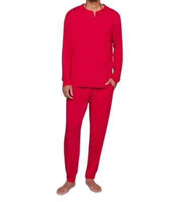 EBERJEY Pajama Set Mens XL Red Henley Jogger Modal Lux HENRY Sleepwear PJs $158