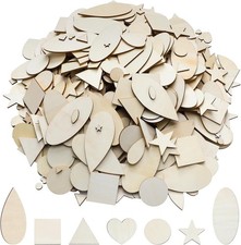 1000 Pcs Natural Wood Shapes Assortment Blank Wooden Craft Shapes Bulk Materials