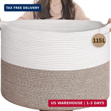 115L Extra Large Woven Rope Blanket Basket Living Room, Brown 23.6" x 15.7" St