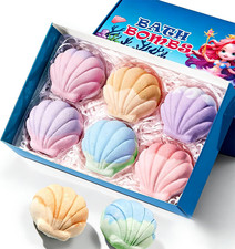 6 XXL Shell Shaped Bath Bombs with Sea Salt,Nourishes  Soothes Dry Skin,6 Uniqu